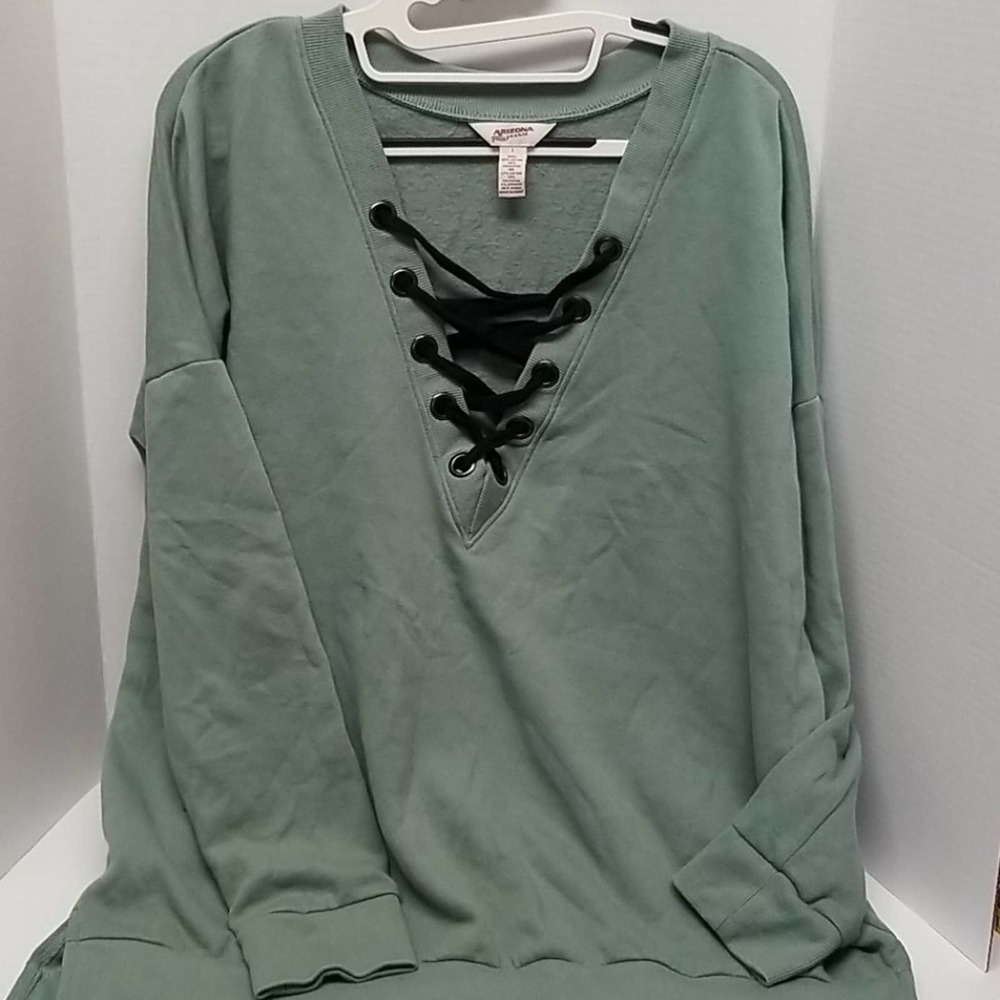 Arizona Jean Womens Lightweight V-Neck Lace Up Front Activewear Sweatshirt Large